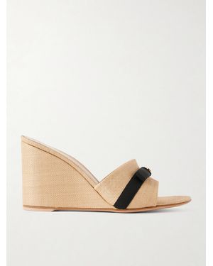 Gianvito Rossi 85 Grosgrain-Trimmed Raffia Wedge Mules - Natural