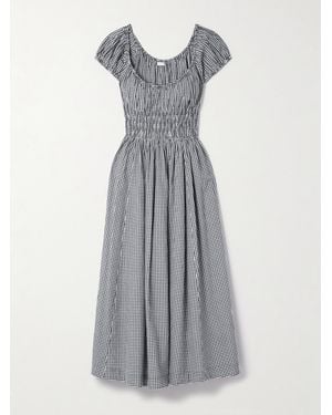 Doen Leanne Midikleid Aus Biobaumwoll-Voile Mit Gingham-Karo Und Raffungen - Grau