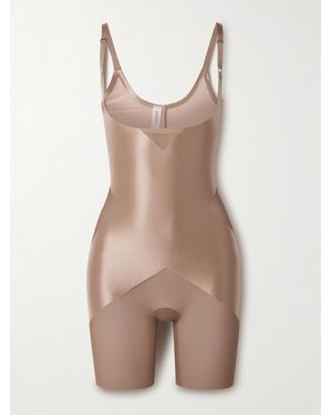 Spanx Shape Satin-X Open-Bust Mid-Thigh Bodysuit - Brown