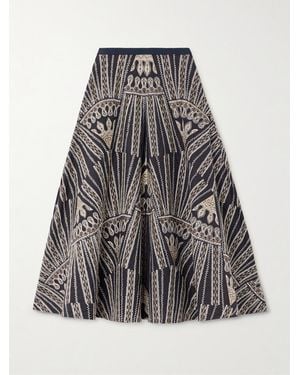 Emporio Sirenuse Tasha 2 Calliope Panelled Embroidered Cotton-Blend Poplin Midi Skirt - Grey