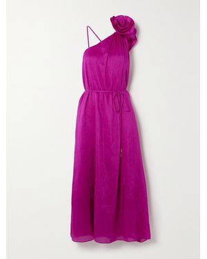 Aje. Quintessa Asymmetric Appliquéd Linen And Silk-blend Midi Dress - Pink