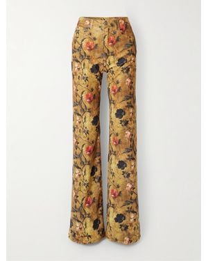 R13 Jane Floral-Print High-Rise Flared Jeans - Metallic