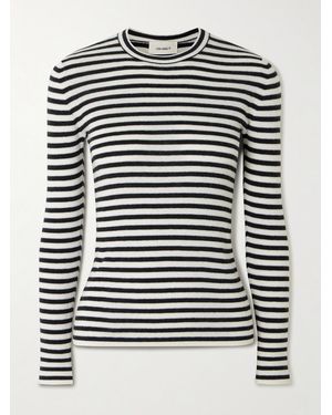 Lisa Yang Vivian Striped Ribbed Cotton And Cashmere-Blend Top - Black