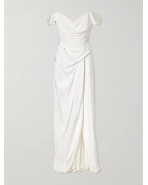Vivienne Westwood Mabel Off-The-Shoulder Draped Silk-Cady Gown - White