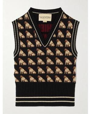 Valentino Garavani Striped Wool-Jacquard Vest - Black