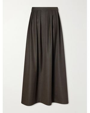 Giuliva Heritage Pleated Prince Of Wales Checked Herringbone Wool Midi Skirt - Grey