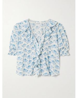 Doen Henri Oberteil Aus Biobaumwoll-Voile Mit Blumenprint Und Biesen - Blau