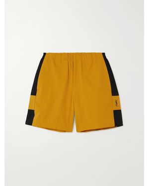 Saint Laurent Embroidered Two-Tone Cotton-Twill Shorts - Yellow