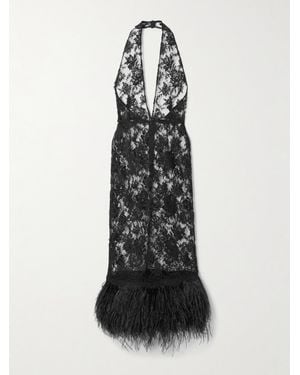 Dolce & Gabbana Neckholder-Kleid Aus Spitze Aus Einer Baumwollmischung Mit Federn - Weiß