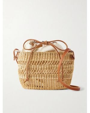 Muuñ Minette Leather-Trimmed Raffia Shoulder Bag - Natural