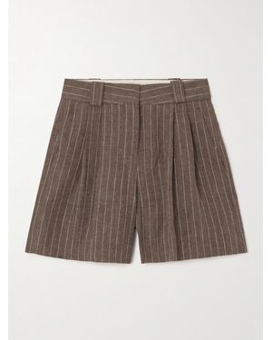 Blazé Milano Havana Fell Pleated Pinstriped Linen Shorts - Brown