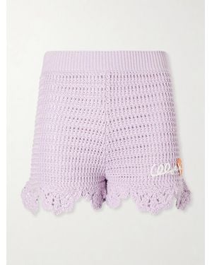 Chloé Appliquéd Crocheted Cotton Shorts - Purple
