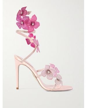 Rene Caovilla Crystal-Embellished Satin Sandals - Pink