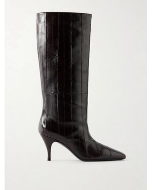 Herbert Levine Silhouette 80 Textured-Leather Knee-High Boots - Black