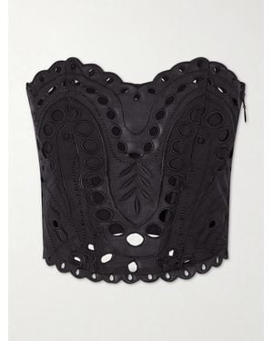 Charo Ruiz Kai Cropped Broderie Anglaise Cotton-Blend Top - Black