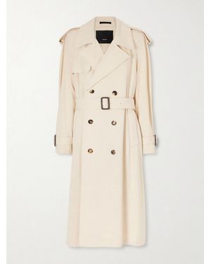 Wardrobe NYC Double-Breasted Belted Technical Shell Trench Coat - Natural