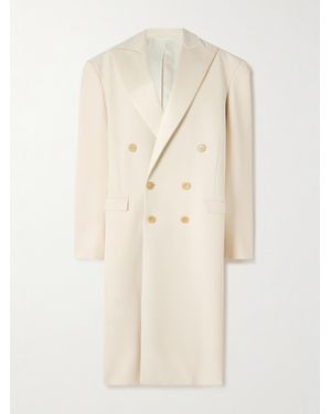 Carven Double-Breasted Satin-Trimmed Crepe Coat - Natural