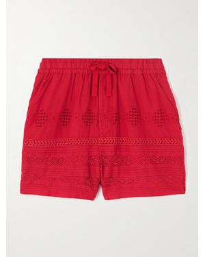 Isabel Marant Damina Crochet-Trimmed Broderie Anglaise Organic Cotton-Voile Shorts - Red