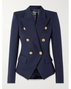 Balmain Double-Breasted Grain De Poudre Wool Blazer - Blue