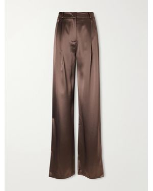 Violante Nessi Keckler Pleated Satin High-Rise Straight-Leg Trousers - Brown