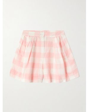 Thierry Colson Kenya Pleated Checked Linen And Cotton-Blend Shorts - Pink