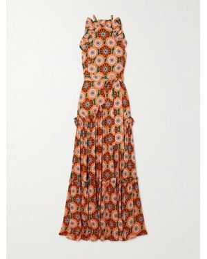 Borgo De Nor Tatiana Belted Ruffled Printed Crepe Maxi Dress - White