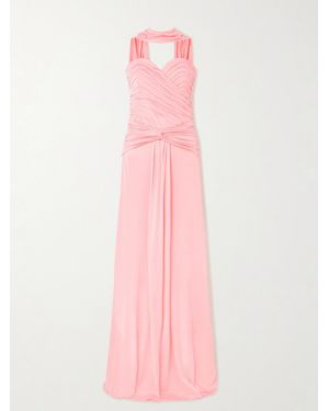 The New Arrivals Ilkyaz Ozel Amanda Scarf-Detailed Draped Jersey Gown - Pink