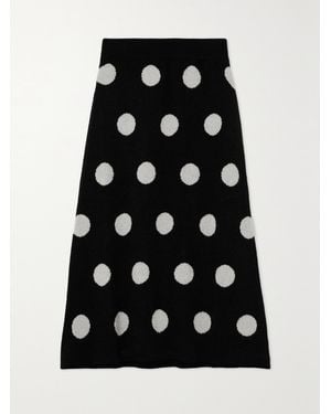 BATSHEVA Saga Polka-Dot Merino Wool And Cashmere-Blend Midi Skirt - Black