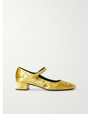 BY FAR Ginny Crushed-velvet Mary Jane Court Shoes - Yellow