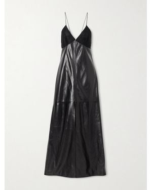 Veronica de Piante Amelia Maxikleid Aus Leder Mit Verziertem Seidenbesatz - Schwarz