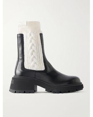 Jimmy Choo Tamia Ribbed Cable-Knit-Trimmed Leather Ankle Boots - White