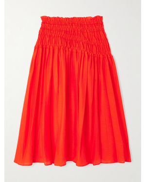 Tory Burch Ruffled Shirred Lyocell-Blend Midi Skirt