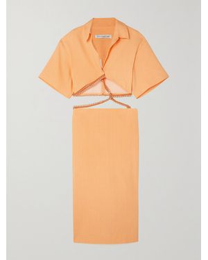 Christopher Esber Cutout Bead-Embellished Linen-Blend Maxi Shirt Dress - Orange