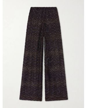 Missoni Sequin-Embellished Crochet-Knit Wide-Leg Trousers - Blue