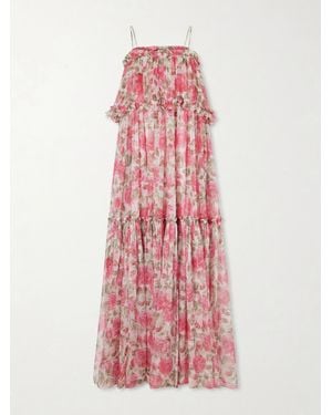 Chloé Floral-Print Ruffled Silk-Chiffon Maxi Dress - Pink