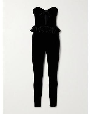 Alessandra Rich Strapless Bow-Detailed Cutout Velvet Jumpsuit - Black