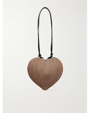 Alaïa Le Cœur Leather-Trimmed Raffia Shoulder Bag - White