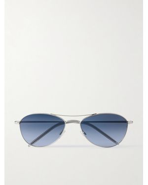 Oliver Peoples Aero Ii Silberfarbene Pilotensonnenbrille - Blau