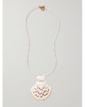 Jennifer Behr Collier En Plaqué Or, Quartz, Perle Et Coquillage Paradis - Blanc
