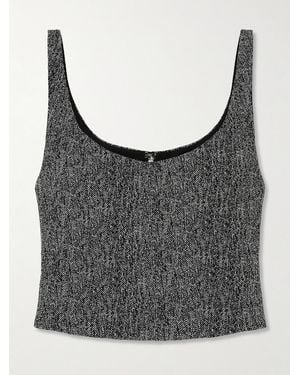 STAUD Wells Cropped Herringbone Tweed Top - Gray