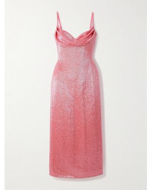 Wiederhoeft Maggi Draped Beaded Tulle Gown - Pink