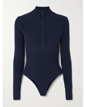 CORDOVA Butte Ribbed Merino-Wool Turtleneck Bodysuit - Blue