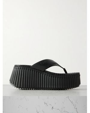 Chloé Nama Leather Platform Flip Flops - Black