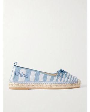Chloé Leather-Trimmed Striped Canvas Espadrilles - Blue