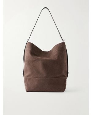Lemaire Belted Leather-Trimmed Canvas Tote - Brown