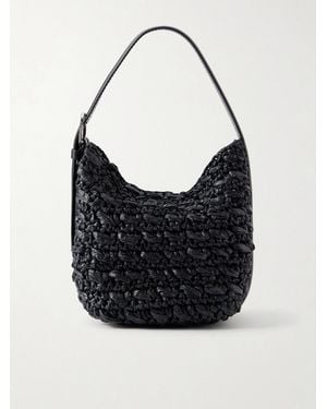 TOTEME Belted Small Leather-Trimmed Raffia Shoulder Bag - Black