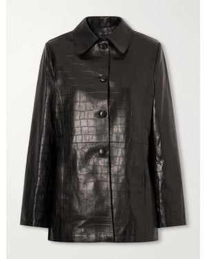 Nour Hammour Clara Croc-Effect Leather Jacket - Black