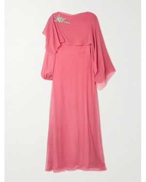 Erdem Cape-Effect Asymmetric Embellished Silk-Crepon Gown - Pink