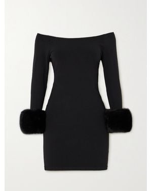 Alexander Wang Faux Fur Trimmed Jersey Off-Shoulder Mini Dress - Black
