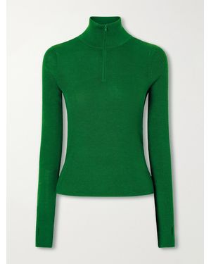 Frankie Shop Sade Ribbed Wool And Silk-Blend Half-Zip Sweater - Green
